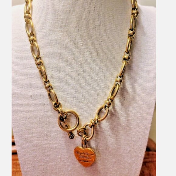 Vtg. Royal Juicy Couture Logo Heart Gold Tone Chain Link Necklace Toggle Rare - Picture 4 of 7
